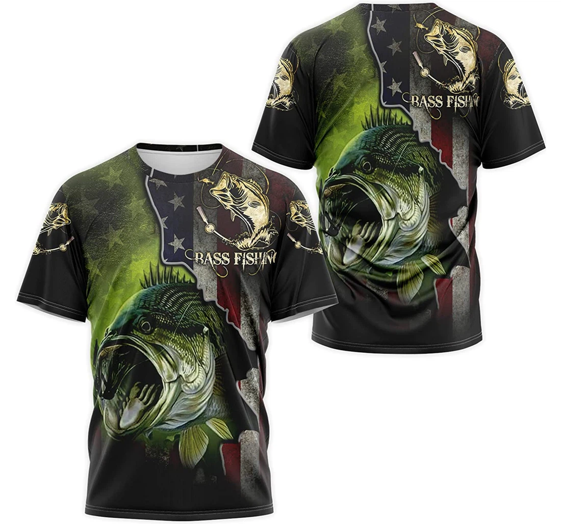 T-Shirt, Hoodie - Green Bass Fishing Us Flag 3D Printed