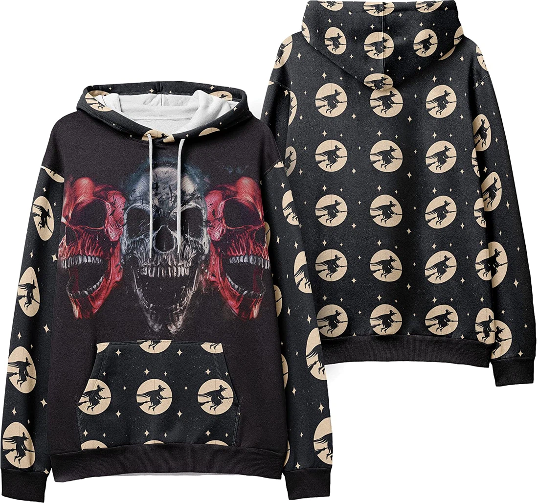 Demon Skull Crossbones Seamless Pattern Halloween - 3D Printed Pullover Hoodie