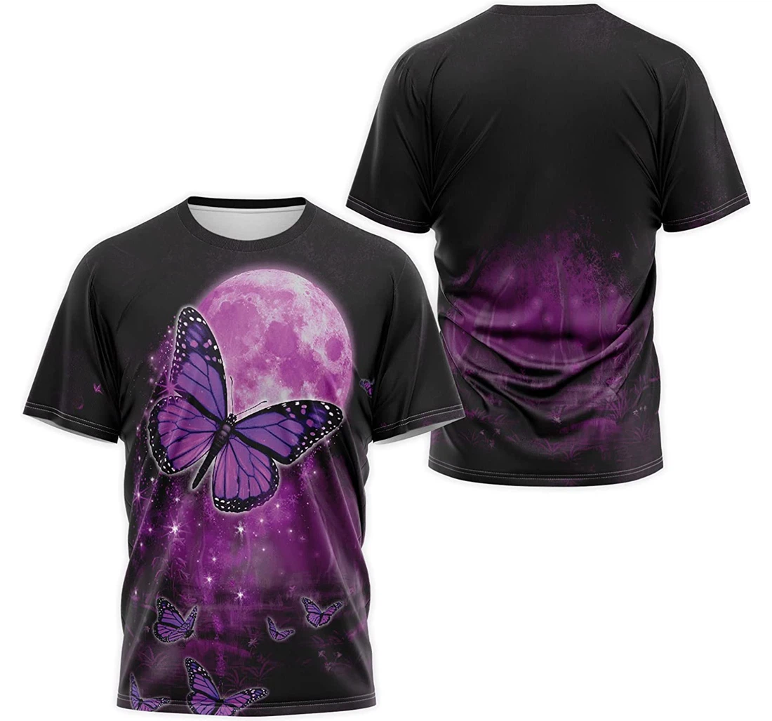 T-Shirt, Hoodie - Purple Butterfly Under The Moon 3D Printed