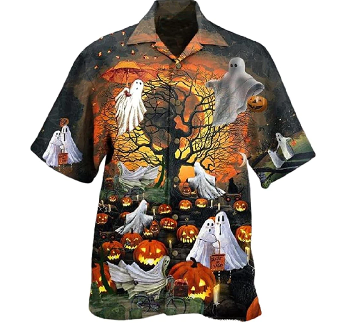 Personalized Pumpkin Ghost Halloween Funny Halloween Hawaiian Shirt, Button Up Aloha Shirt For Men, Women