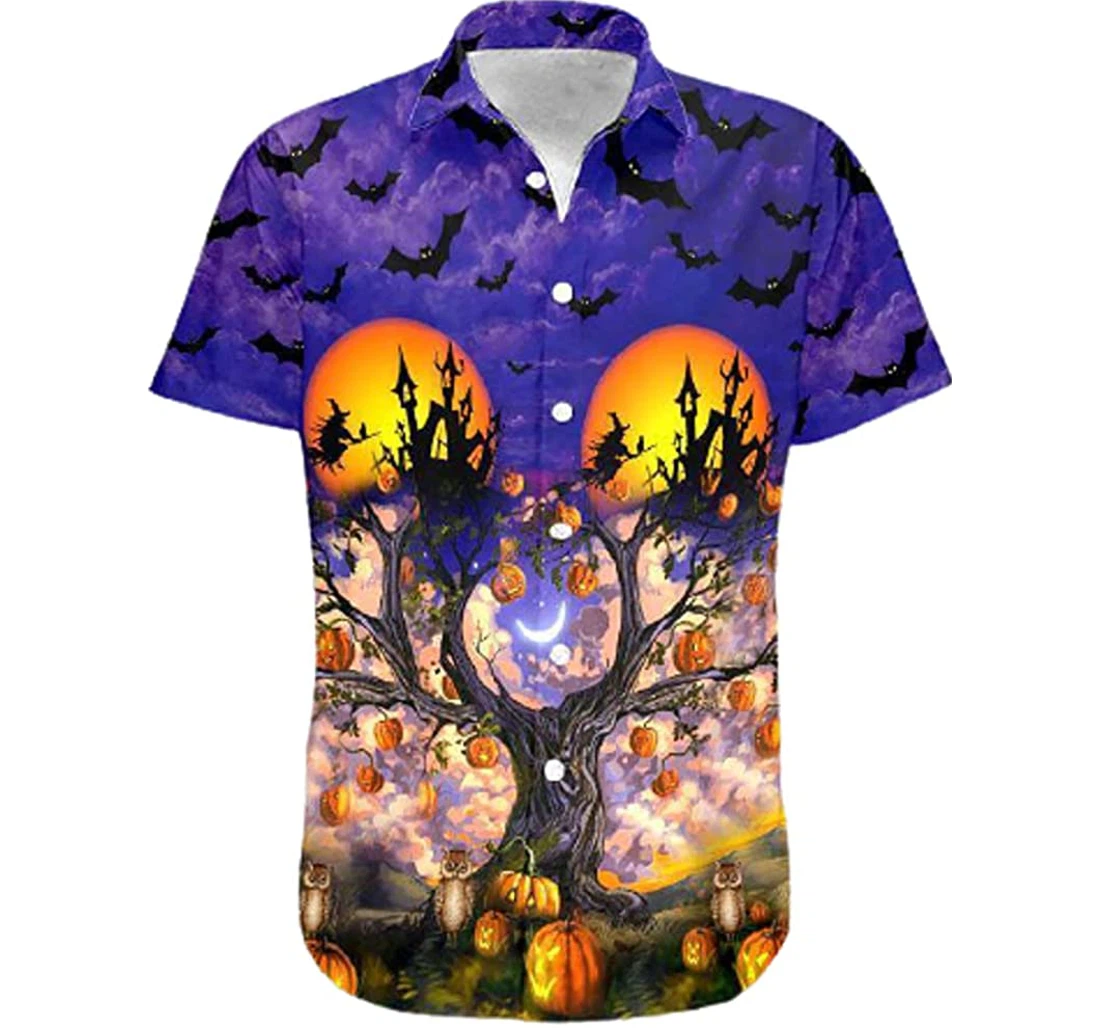 Personalized Bat Pumkin Halloween Funny Halloween Hawaiian Shirt, Button Up Aloha Shirt For Men, Women