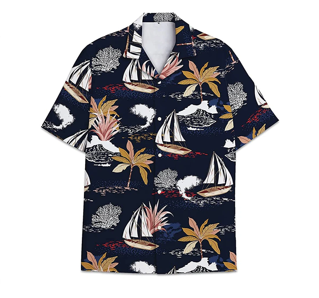 Personalized Island Coconut Sailboat Tall Button Hawaiian Shirt, Button Up Aloha Shirt For Men, Women