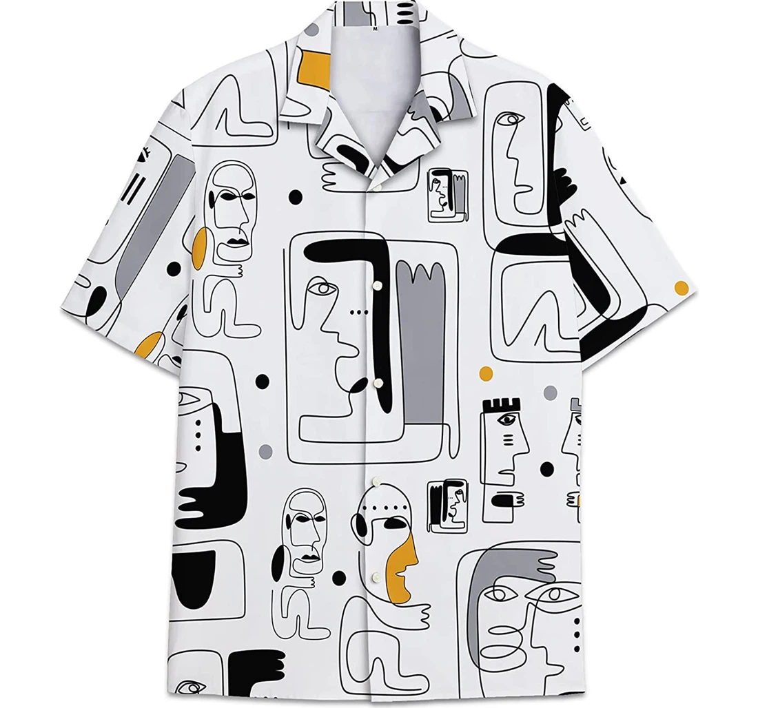 Personalized Abstract Line Art Drawing Pattern Hawaiian Shirt, Button Up Aloha Shirt For Men, Women