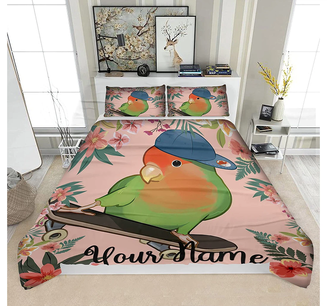 Bedding Set - Skater Birb Personalized Custom Name Included 1 Ultra Soft Duvet Cover or Quilt and 2 Lightweight Breathe Pillowcases