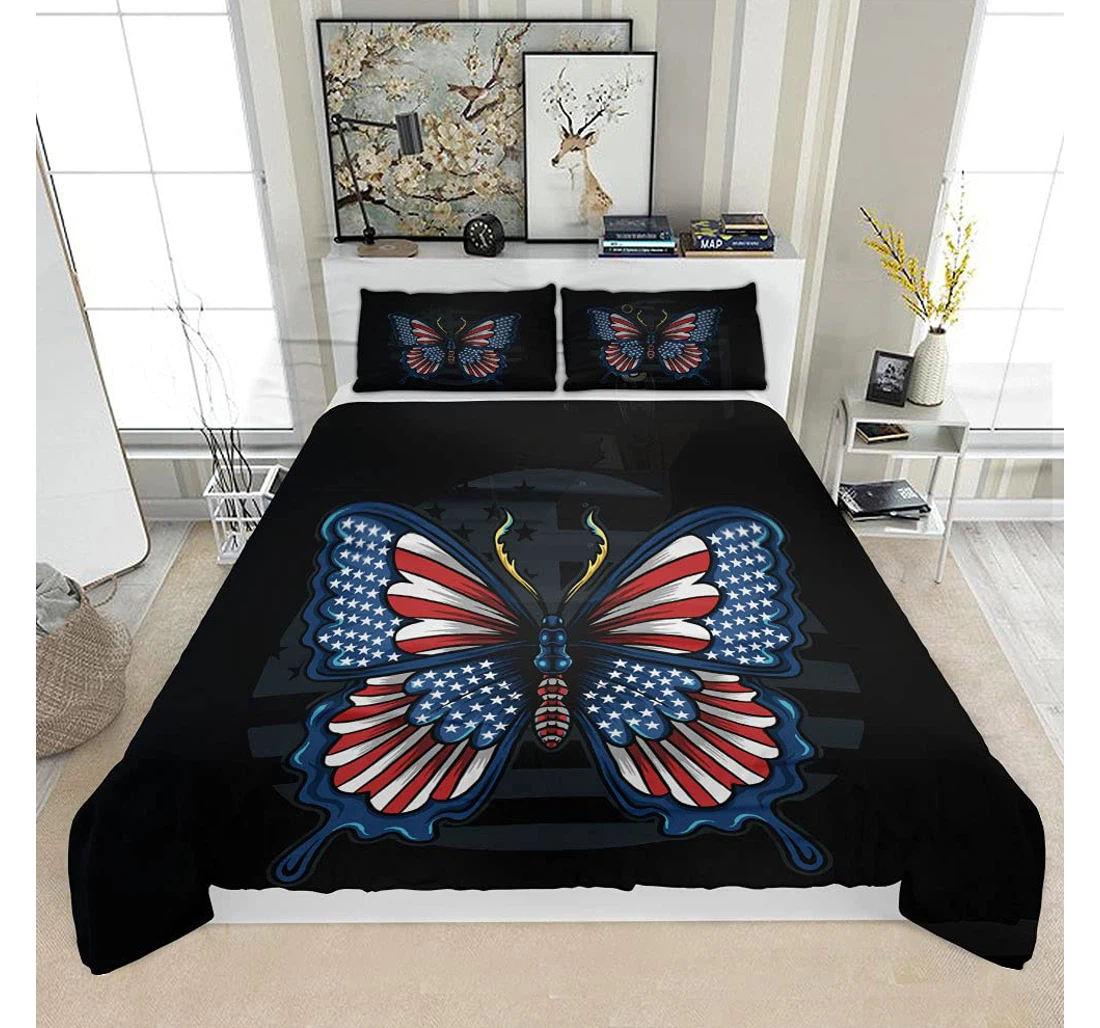 Personalized Bedding Set - Butterfly Colors Flag United States Solf Included 1 Ultra Soft Duvet Cover or Quilt and 2 Lightweight Breathe Pillowcases