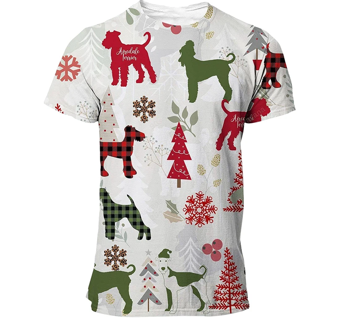 Airedale Terrier T-shirt Christmas Flannel For Men Funny Cute Dog 3d Full All Over Print Unisex Graphic Crewneck Short Sleeve T-shirts For Women Men - 3D Printed T-shirt