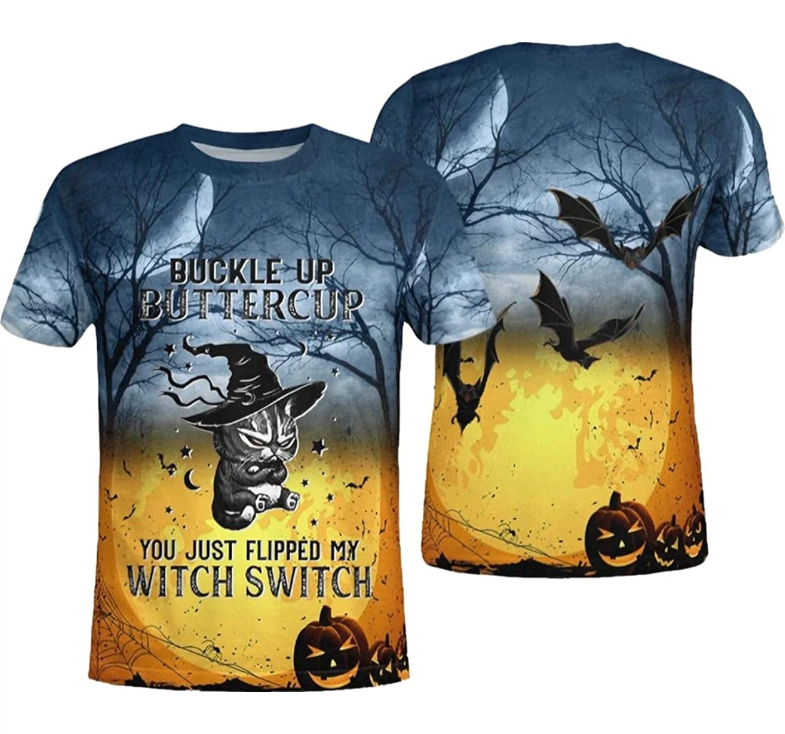 Buckle Up Buttercup Black Cat Witch All Over Print Tshirt For Halloween Day 3d Shirt For Men Women - 3D Printed T-shirt