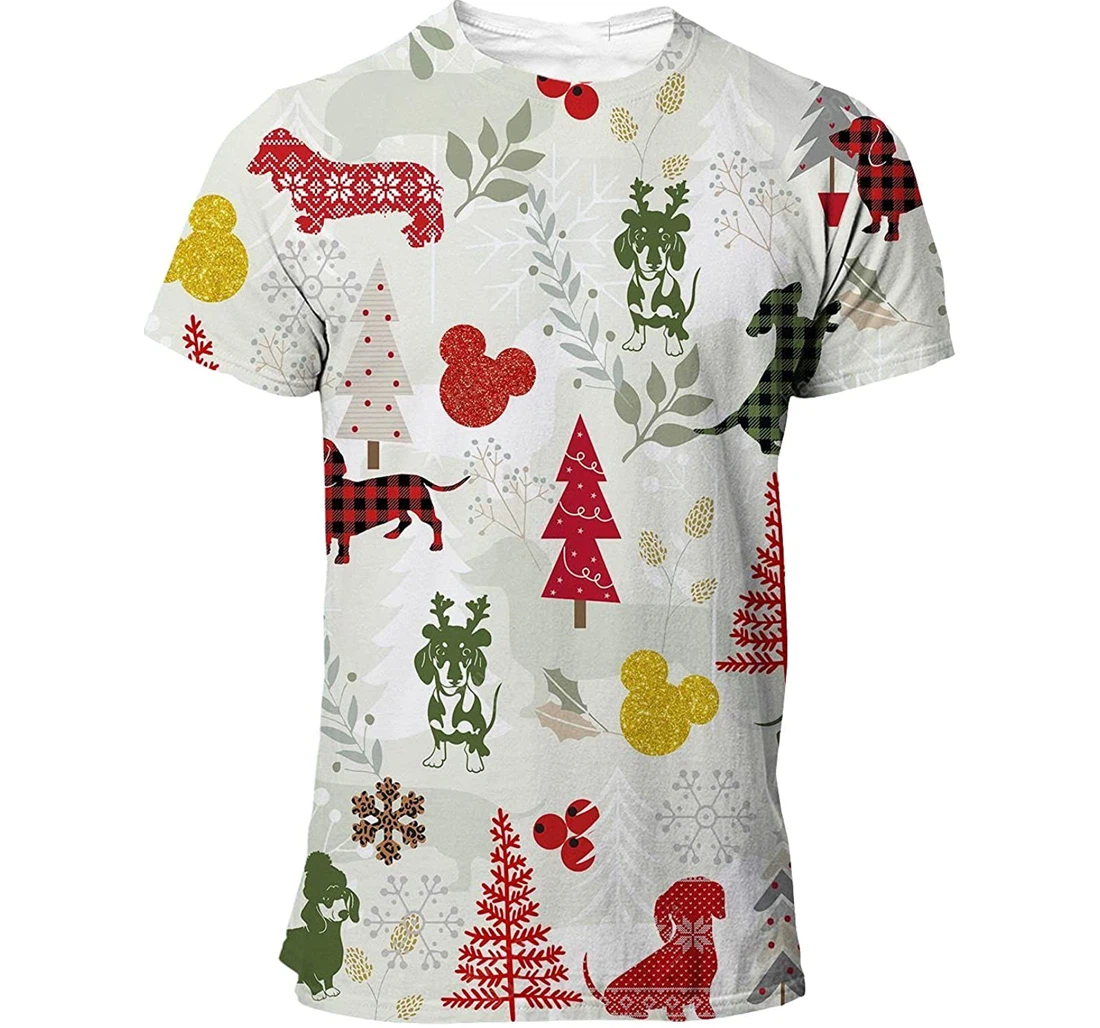 Dachshund T-shirt Christmas Flannel For Men Funny Cute Dog 3d Full All Over Print Unisex Graphic Crewneck Short Sleeve T-shirts For Women Men Boys S - 3D Printed T-shirt