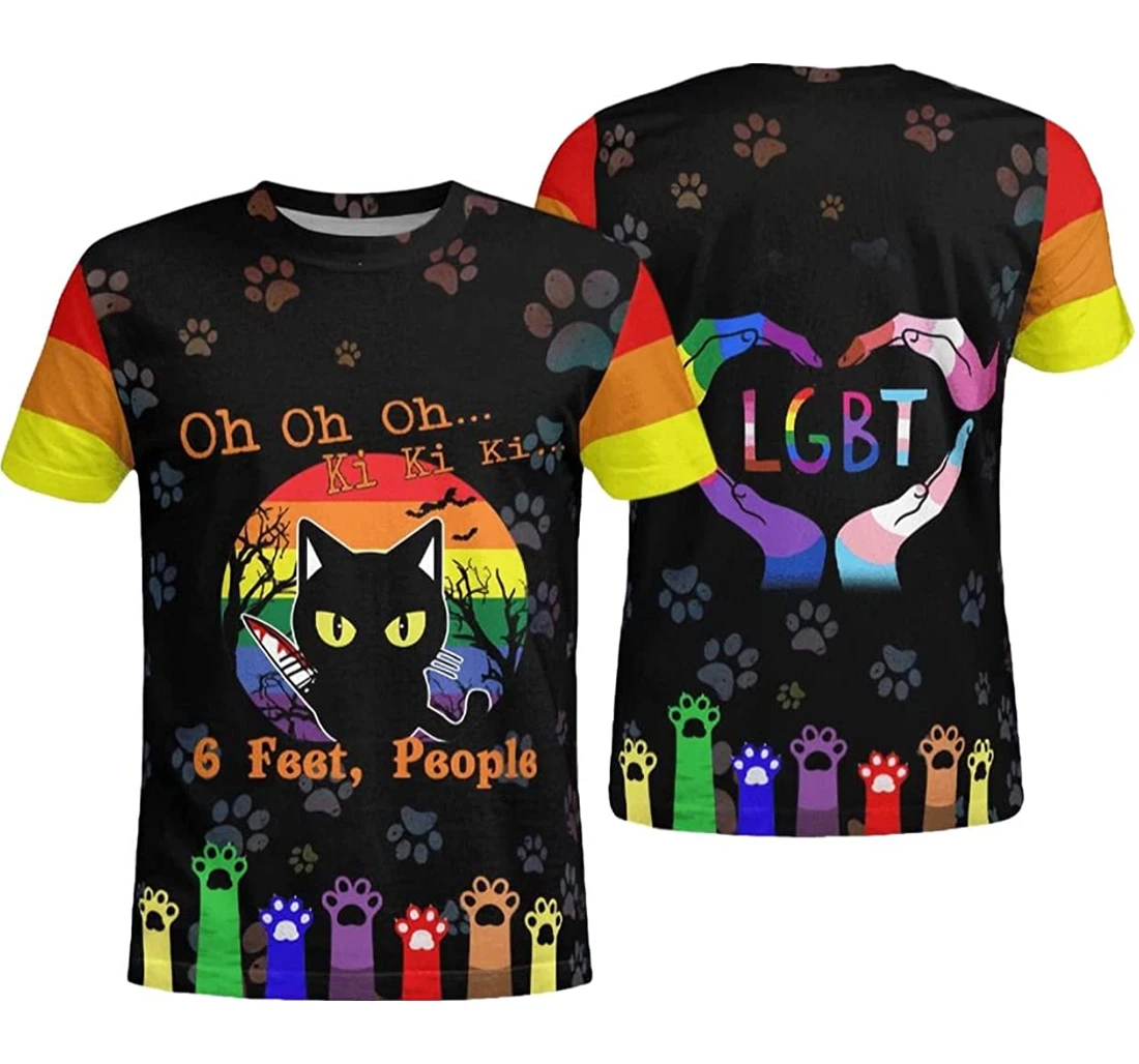 Lgbt Black Cat Halloween 3d Tshirt Gay Pride 6 Feet People Funny All Over Print Tshirt For Halloween - 3D Printed T-shirt