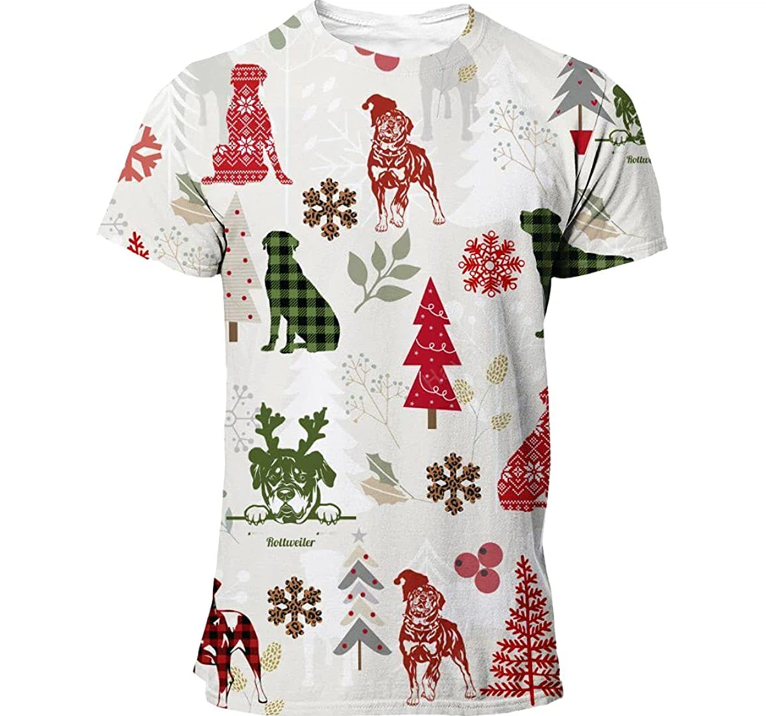 Rottweiler Men T-shirt Christmas Flannel V2 Funny Cute Dog 3d Full All Over Print Unisex Graphic Crewneck Short Sleeve T-shirts For Women Men Boys S - 3D Printed T-shirt