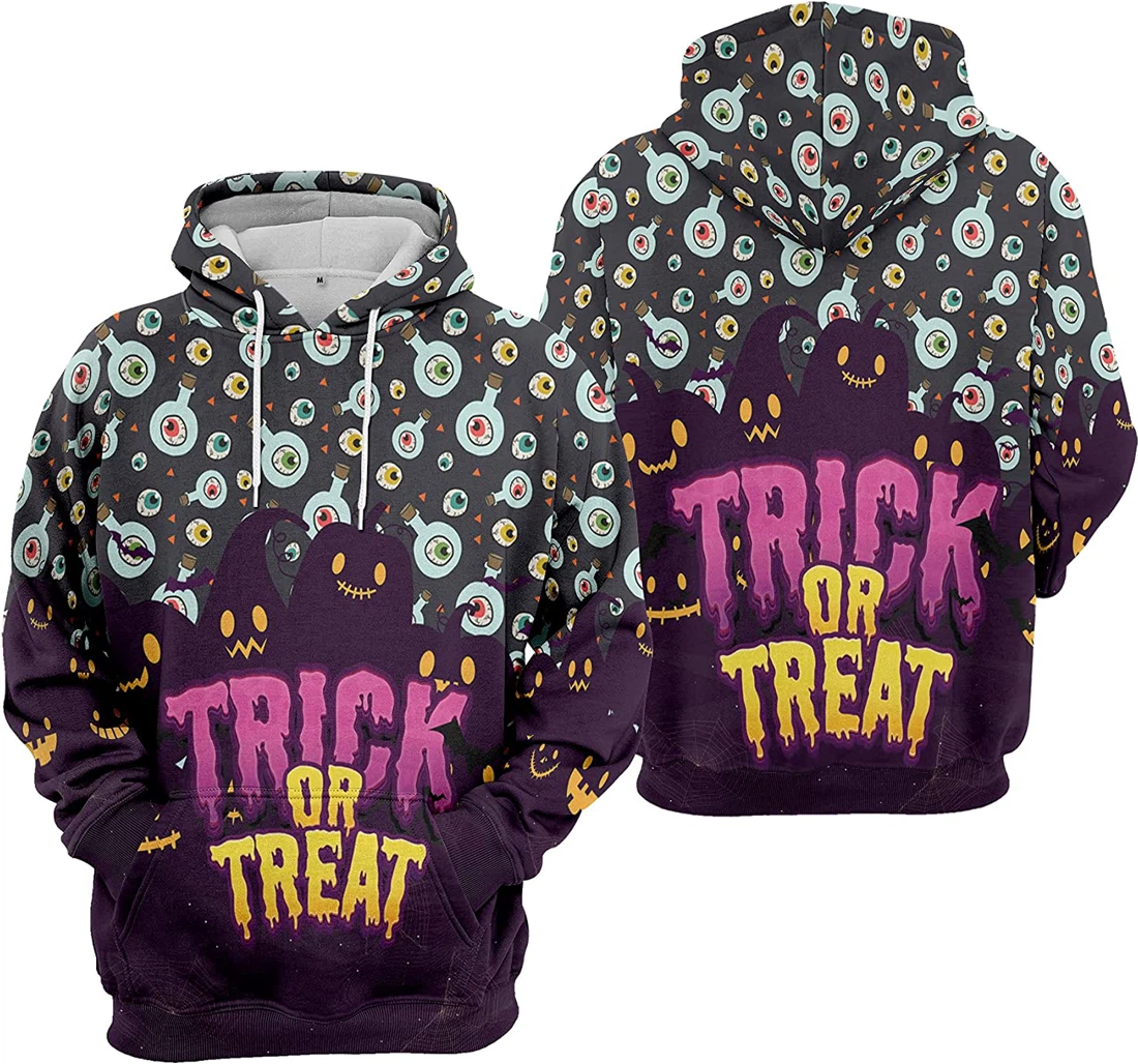 Pumpkin Trick Or Treat Cat Bat Cobweb Seamless Pattern Halloween - 3D Printed Pullover Hoodie