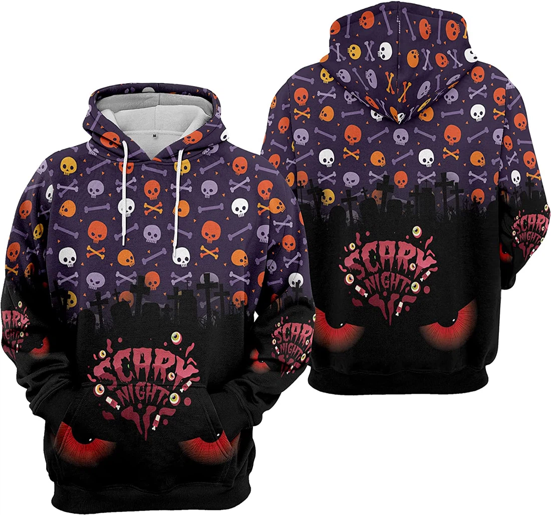 Scary Night Devil Eyes Cemetery Spider Seamless Pattern Halloween - 3D Printed Pullover Hoodie