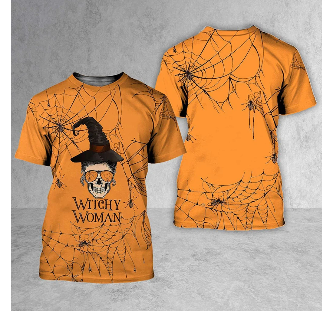 T-Shirt, Hoodie - Halloween Skull Witchy Woman Orange Style 3D Printed