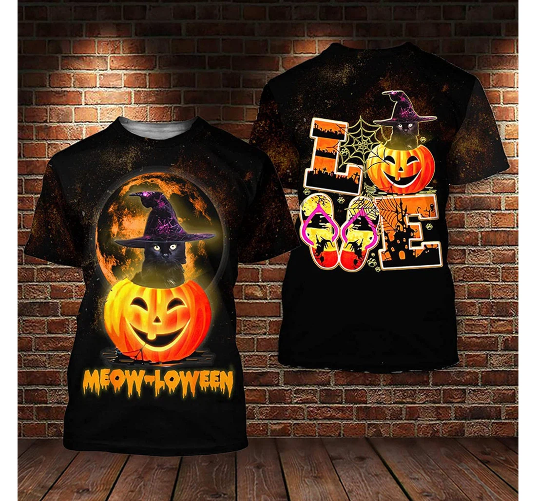 T-Shirt, Hoodie - Halloween Day Cat Love Halloween Witch Pumpkin Art 3D Printed