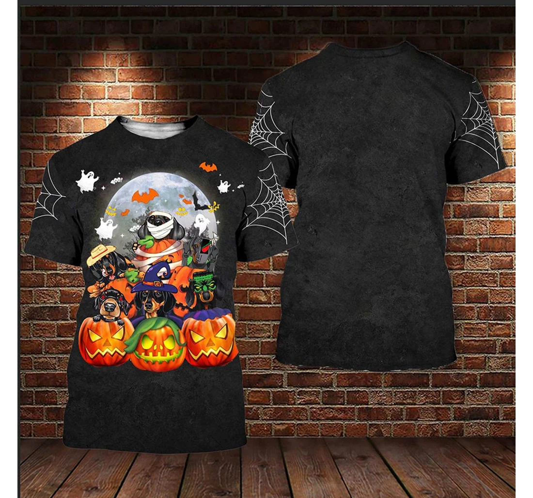 T-Shirt, Hoodie - Dachshund Happy Halloween Pumpkin Ghosts Pattern 3D Printed