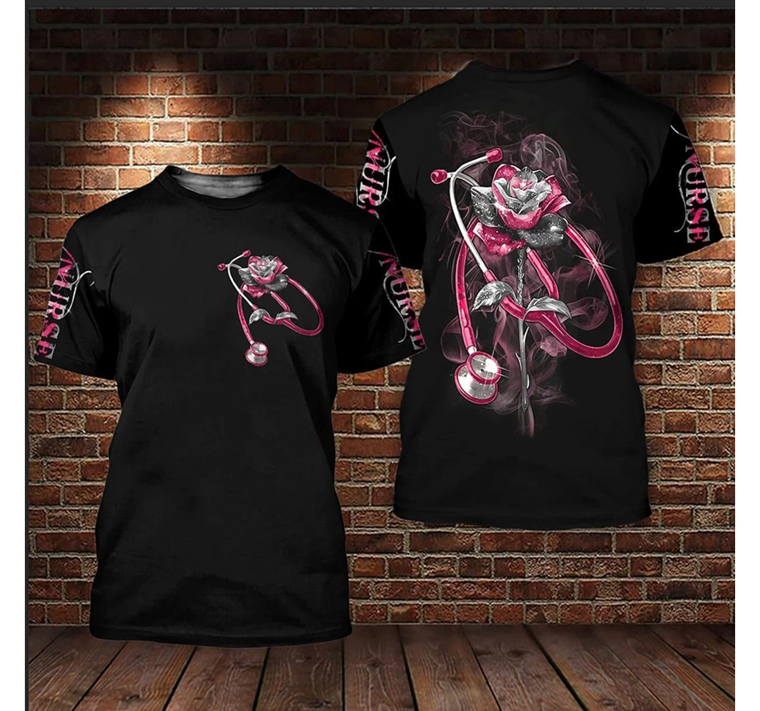 T-Shirt, Hoodie - Nurse Life Pink Rose Flower Smoke 3D Printed