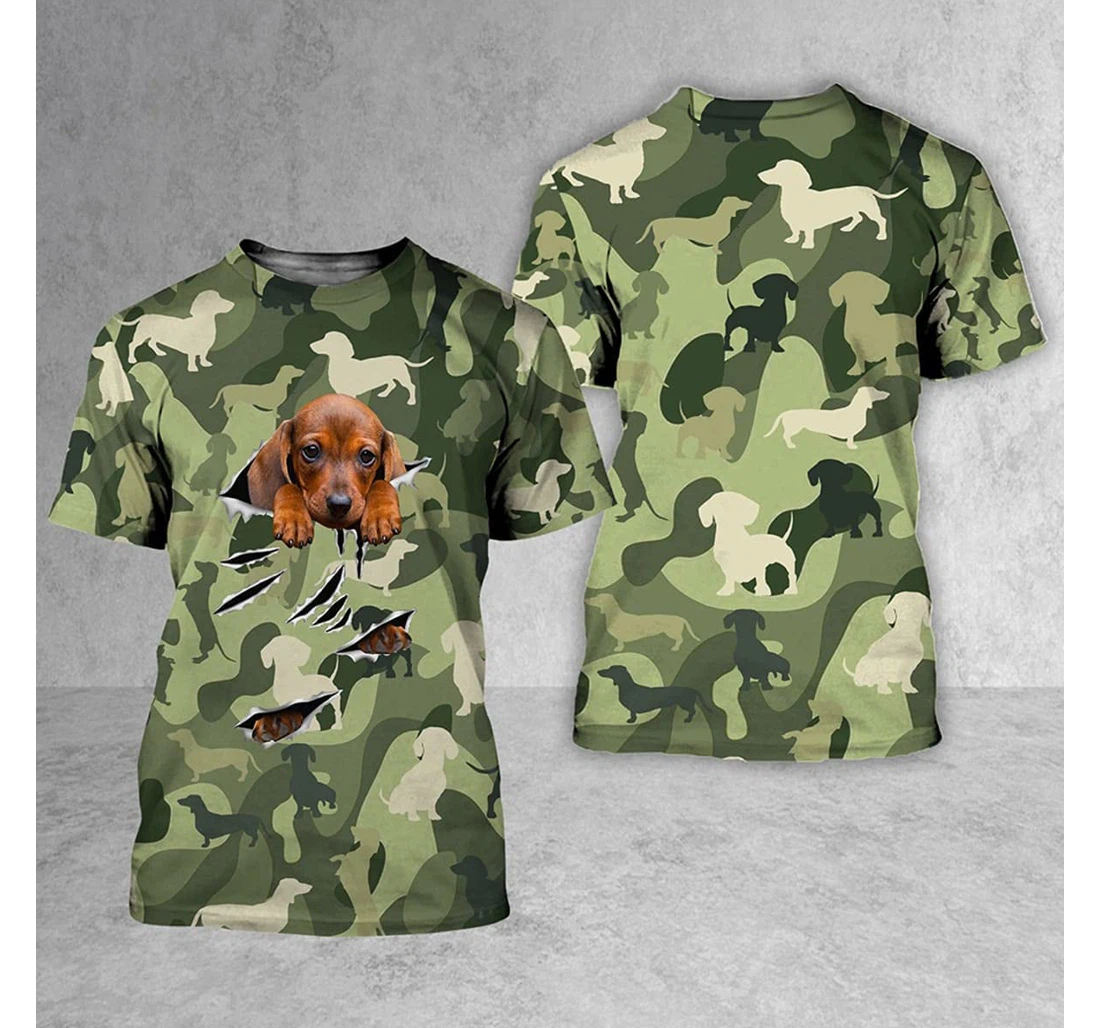 T-Shirt, Hoodie - Dachshund Torn Camouflage 3D Printed