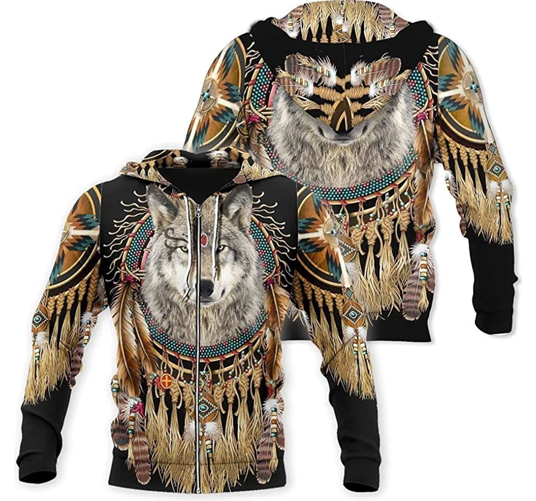 Personalized Aborigine Style Wolf Up Adult - 3D Printed Pullover Hoodie