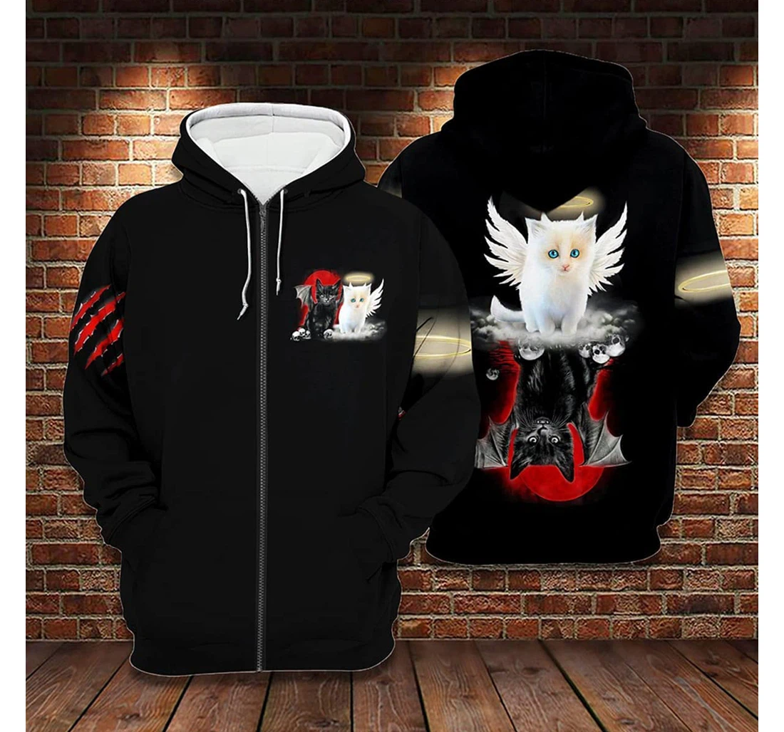 T-Shirt, Hoodie - Cute Cat Couple Angel Devil 3D Printed