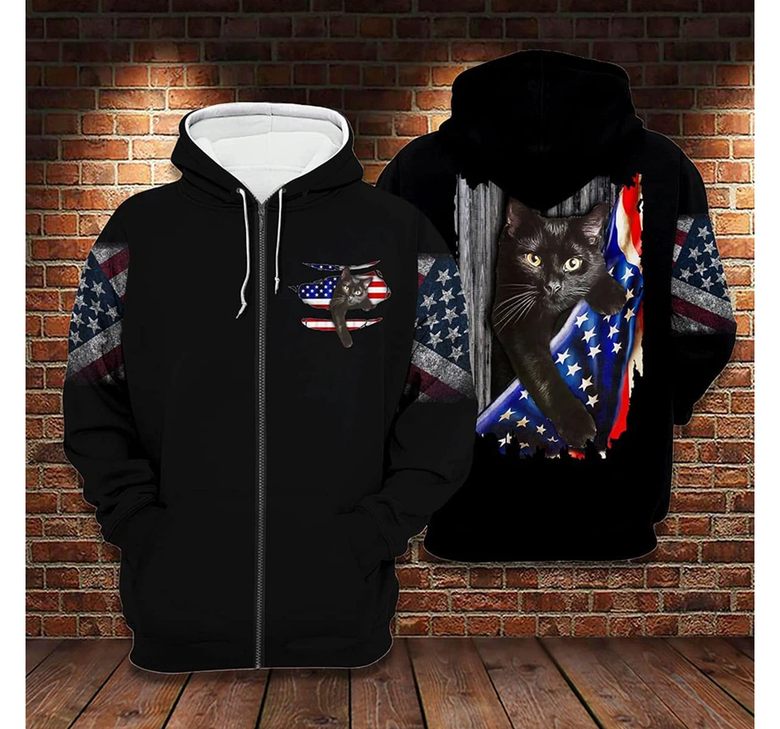 T-Shirt, Hoodie - Cat American Patriot 3D Printed