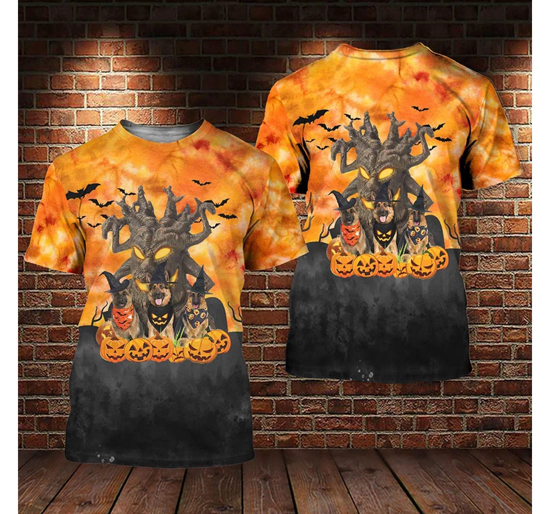 T-Shirt, Hoodie - Halloween German Shepherds Under Spooky Tree 3D Printed