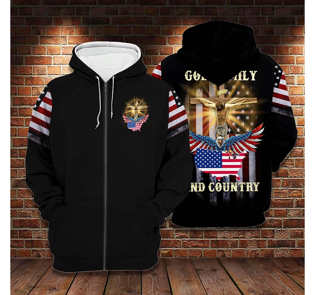 T-Shirt, Hoodie - Us 4th Of July My God My Family My Country 3D Printed