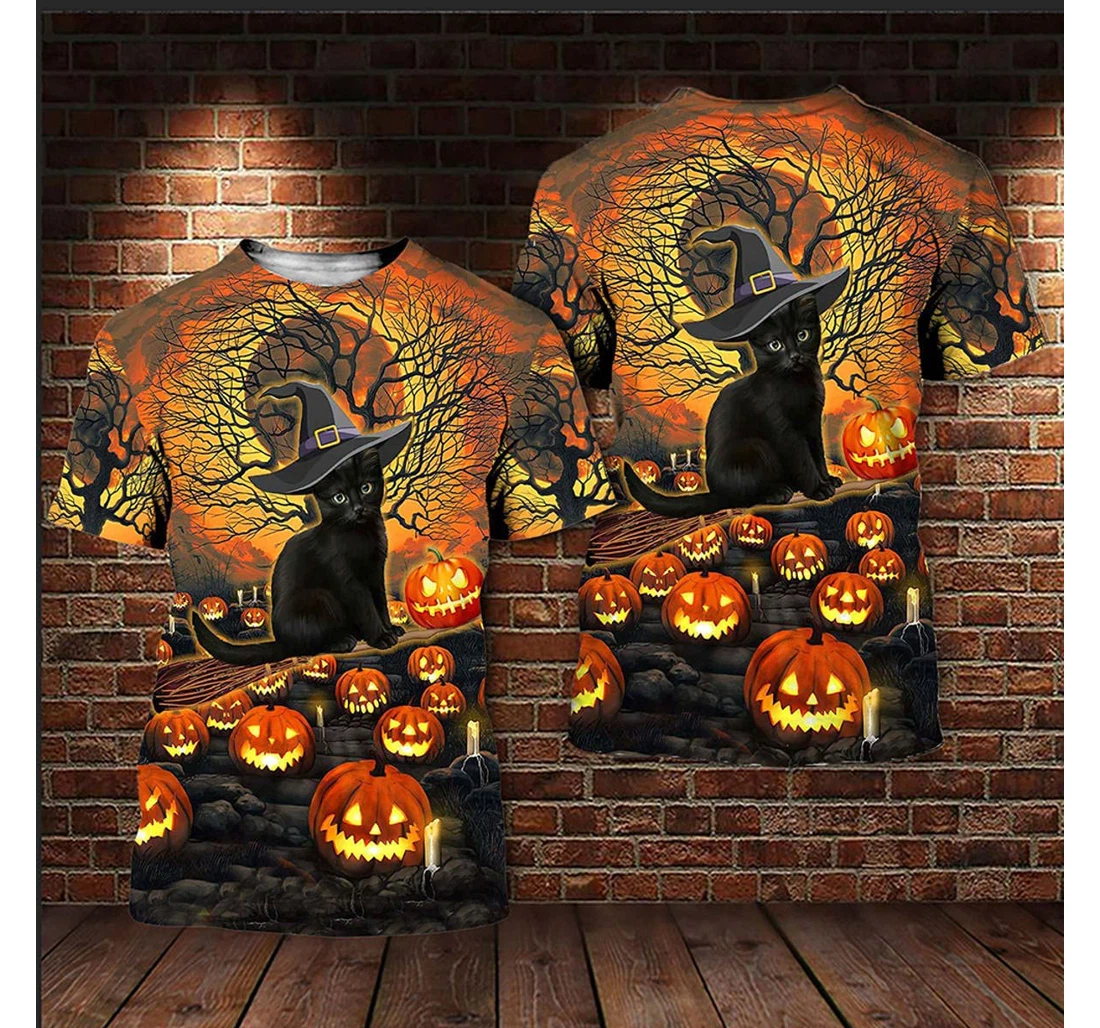 T-Shirt, Hoodie - Halloween Cat Witch Pumpkin Pattern 3D Printed