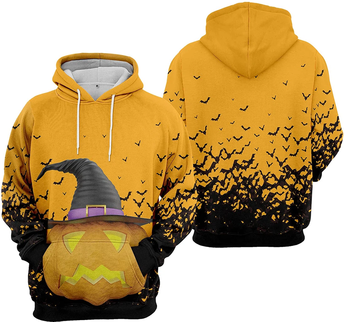 Midnight Horror Cat Bat Cobweb Seamless Pattern Halloween - 3D Printed Pullover Hoodie