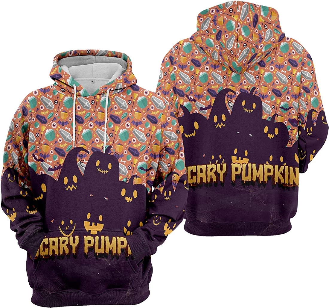 Crazy Pumpkin Cat Bat Cobweb Seamless Pattern Halloween - 3D Printed Pullover Hoodie