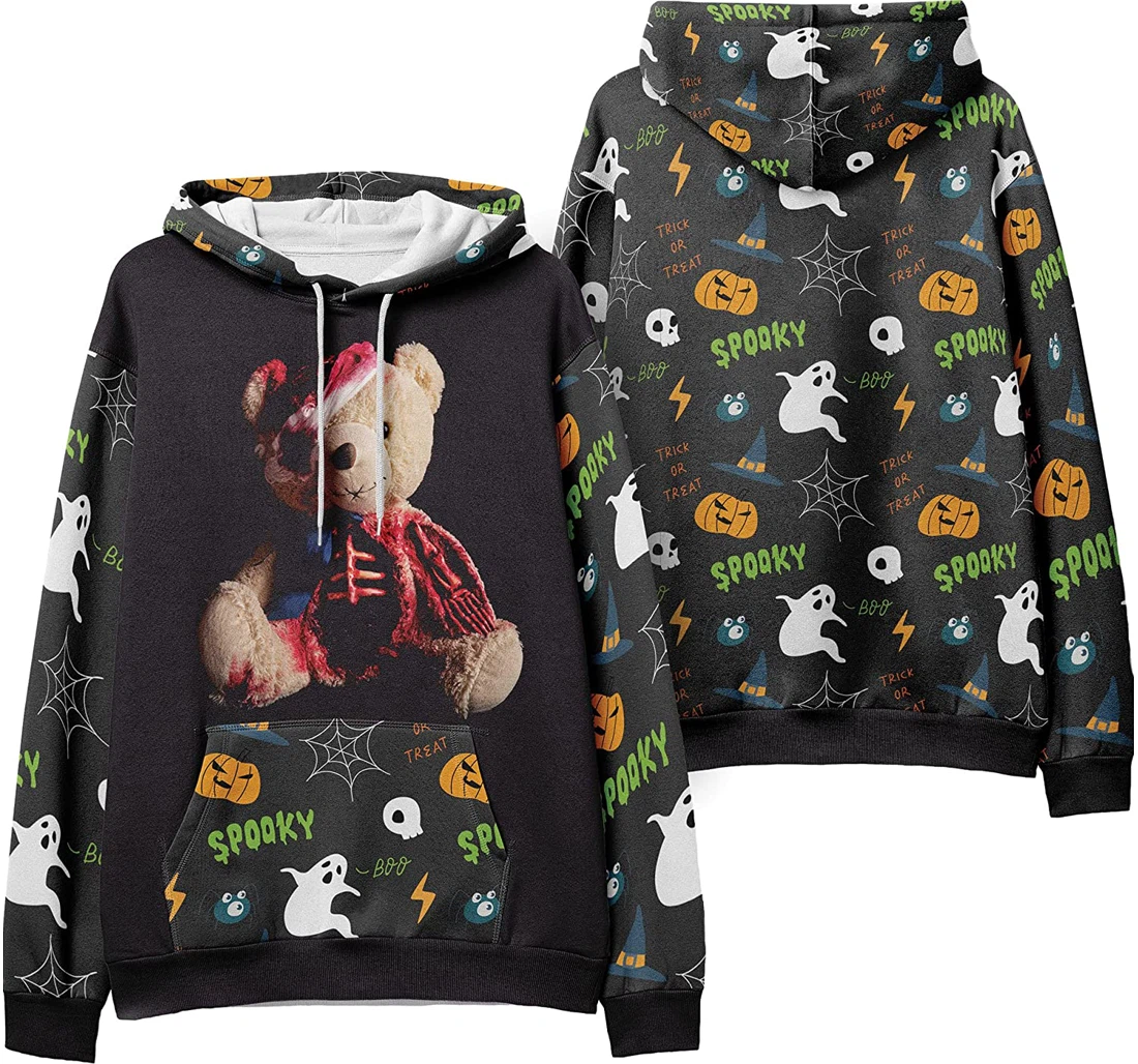 Zombie Bear Skull Crossbones Seamless Pattern Halloween - 3D Printed Pullover Hoodie