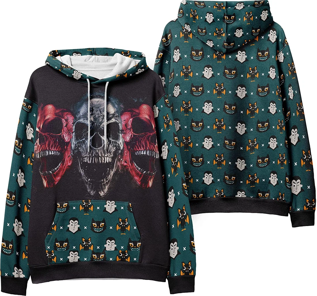 Demon Skulls Monster Mask Seamless Pattern Halloween - 3D Printed Pullover Hoodie