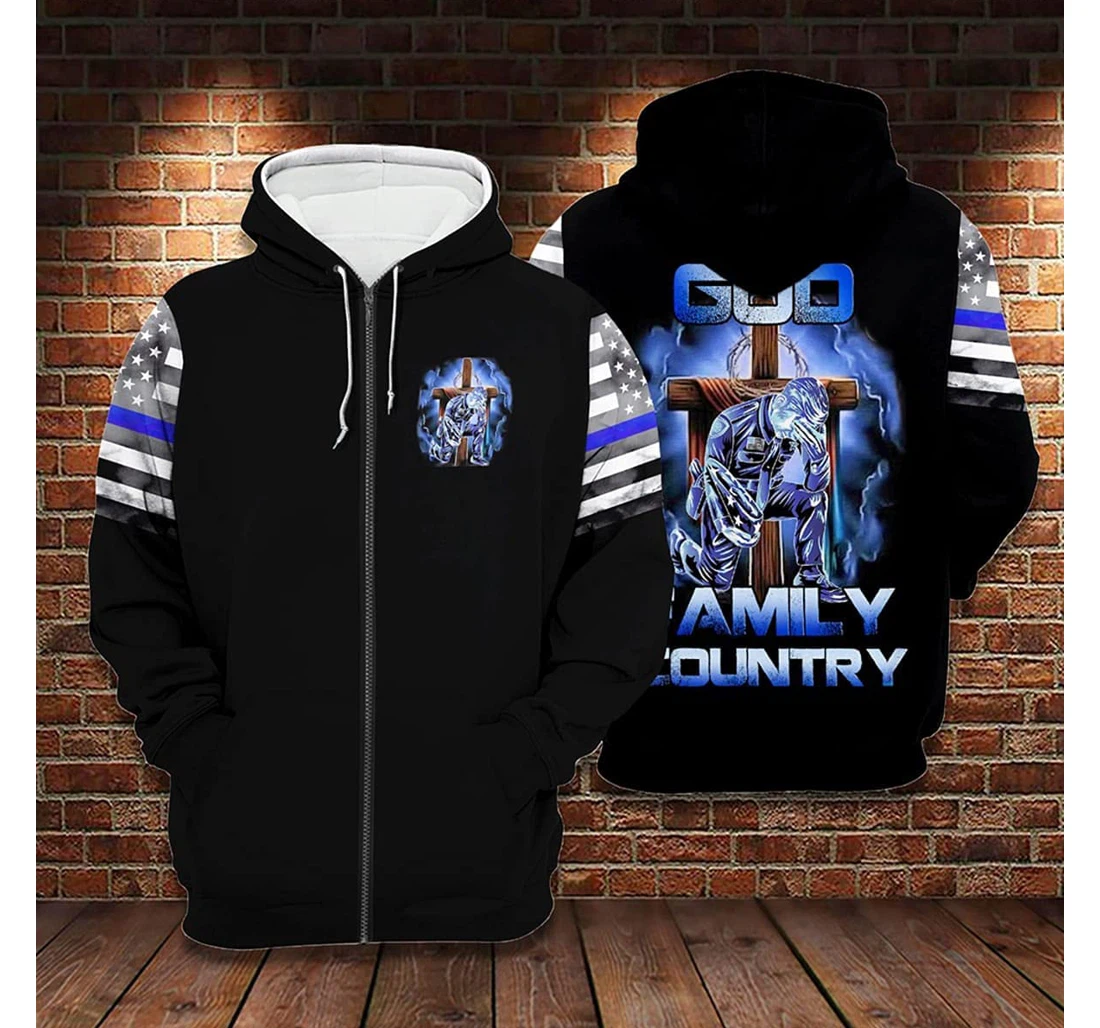 T-Shirt, Hoodie - Us God Family Country America Flag Thin Blue Line 3D Printed