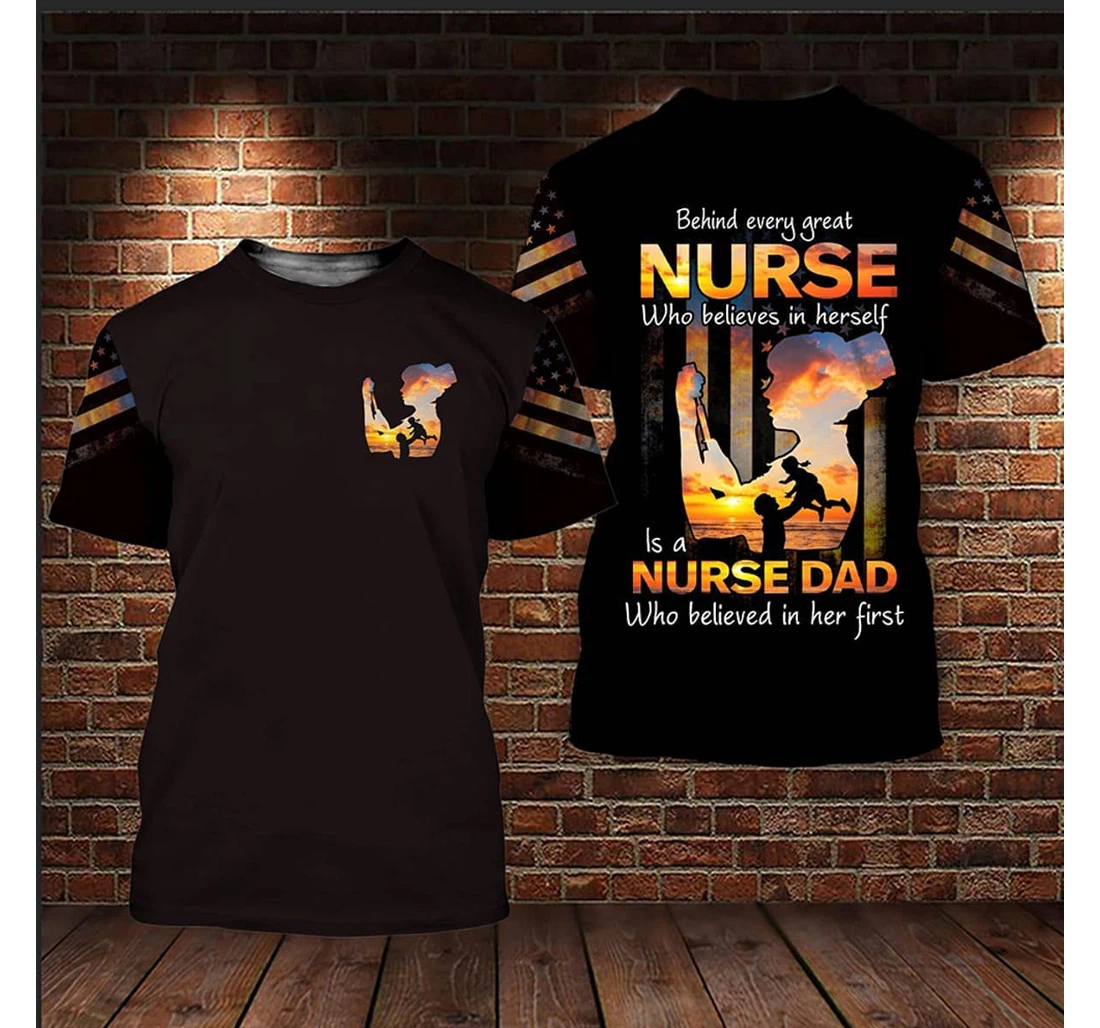 T-Shirt, Hoodie - Father's Day Proud Nurse Dad Us Flag 3D Printed