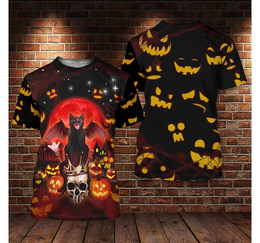 T-Shirt, Hoodie - Halloween Cat Dracula Blood Moon King Skull Pumpkin Pattern 3D Printed