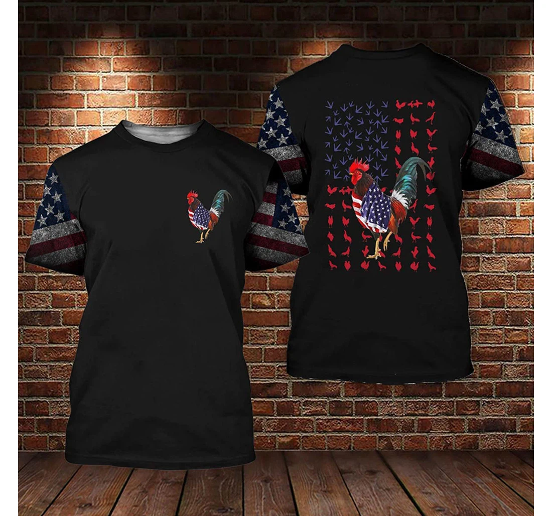 T-Shirt, Hoodie - Us Chicken Rooster American Flag 3D Printed