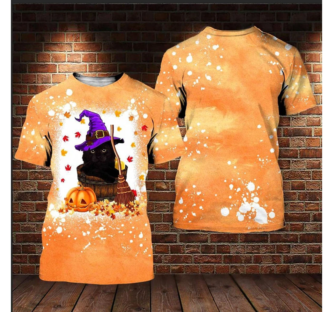 T-Shirt, Hoodie - Halloween & Thanksgiving Cat Witch Pumpkin Fall Leaves Art 3D Printed