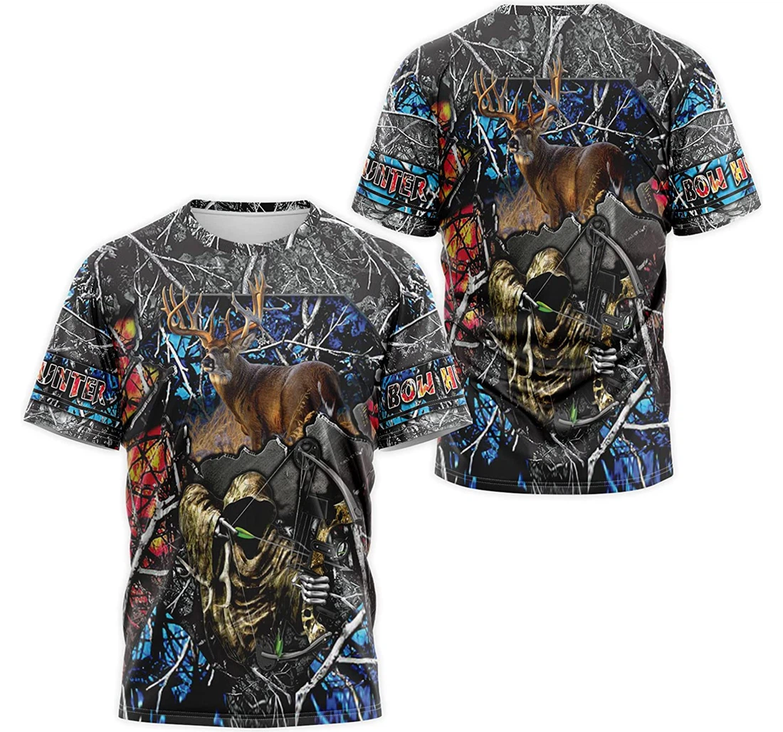 T-Shirt, Hoodie - Deer Grim Reaper Bow Hunter Blue Tree Camo 3D Printed