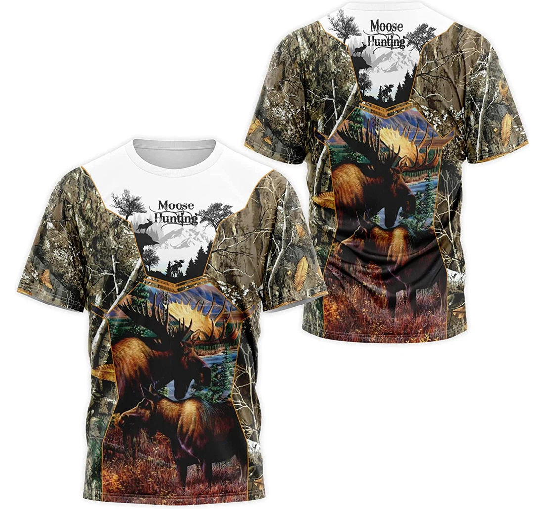 T-Shirt, Hoodie - Moose Hunting Leaves Tree Camo 3D Printed