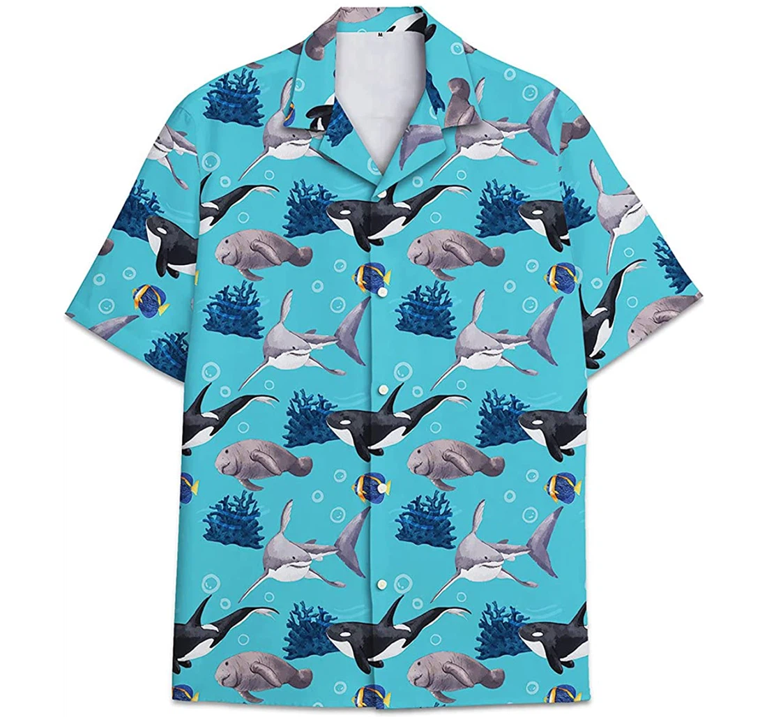 Shark Killer Dolphins Sea ​​lion Hawaiian Shirt, Button Up Aloha Shirt For Men, Women