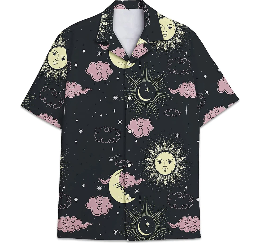 Personalized Sky Pattern Sun Moon Cloud Hawaiian Shirt, Button Up Aloha Shirt For Men, Women