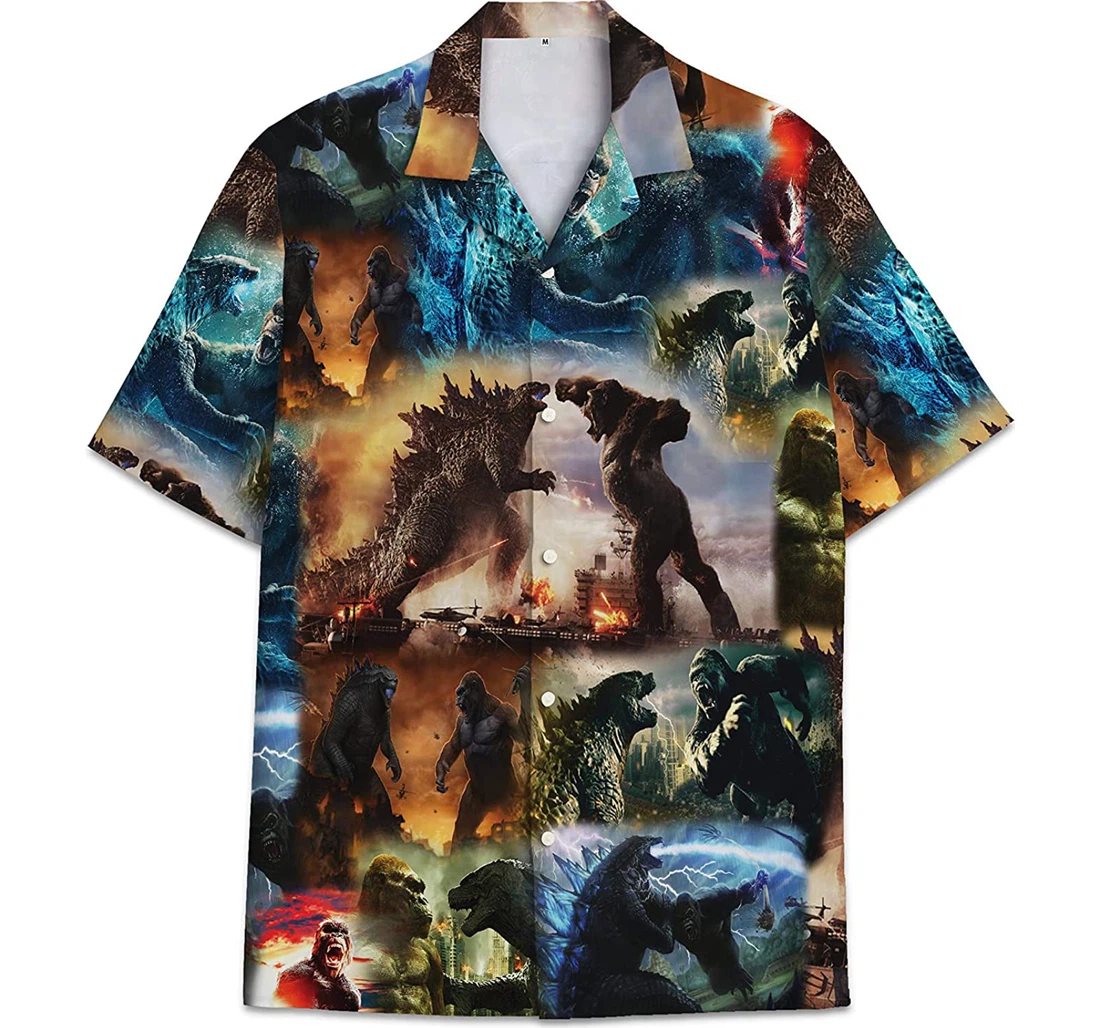 Personalized Godzilla Vs Kong Pattern Hawaiian Shirt, Button Up Aloha Shirt For Men, Women