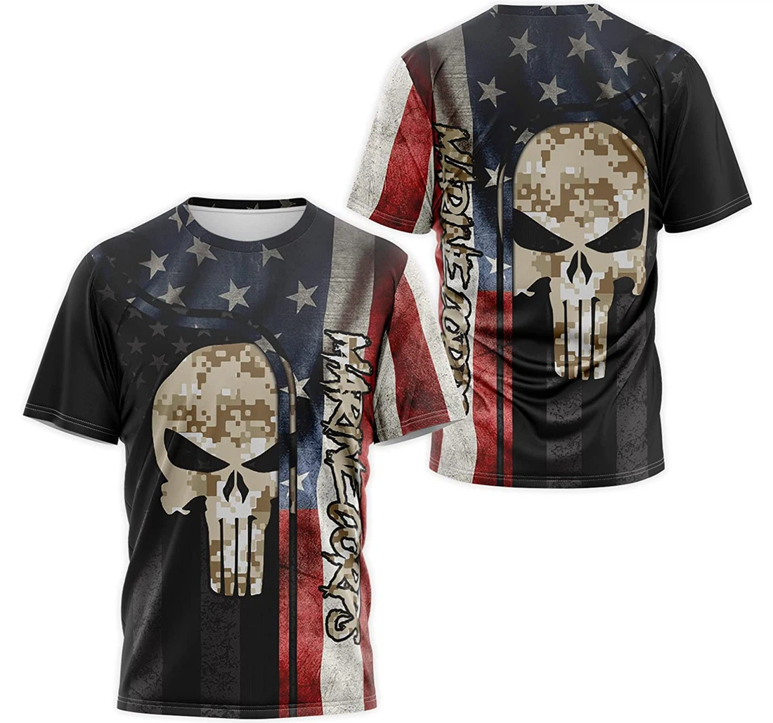 T-Shirt, Hoodie - Us Marine Corps Skull Camo American Flag 3D Printed