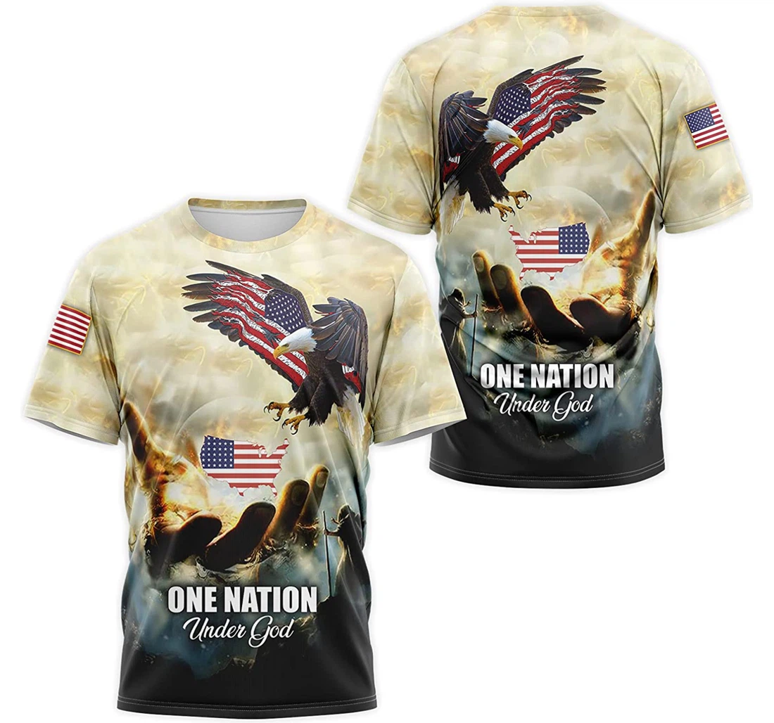 T-Shirt, Hoodie - Eagle One Nation Under God Hand American Flag 3D Printed