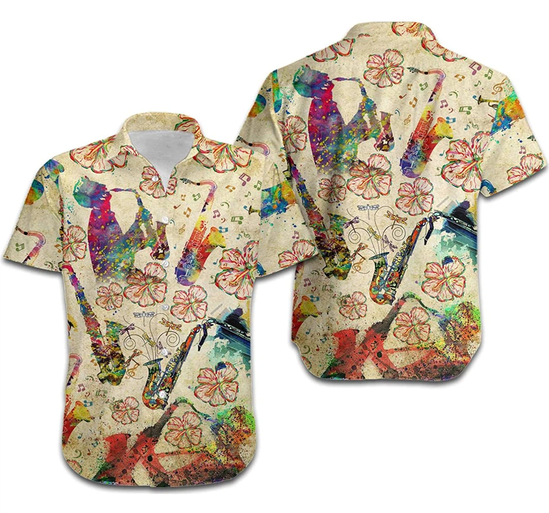 Personalized Retro Vintage Style Colorful Saxophone Sax Players On Beach Hawaiian Shirt, Button Up Aloha Shirt For Men, Women
