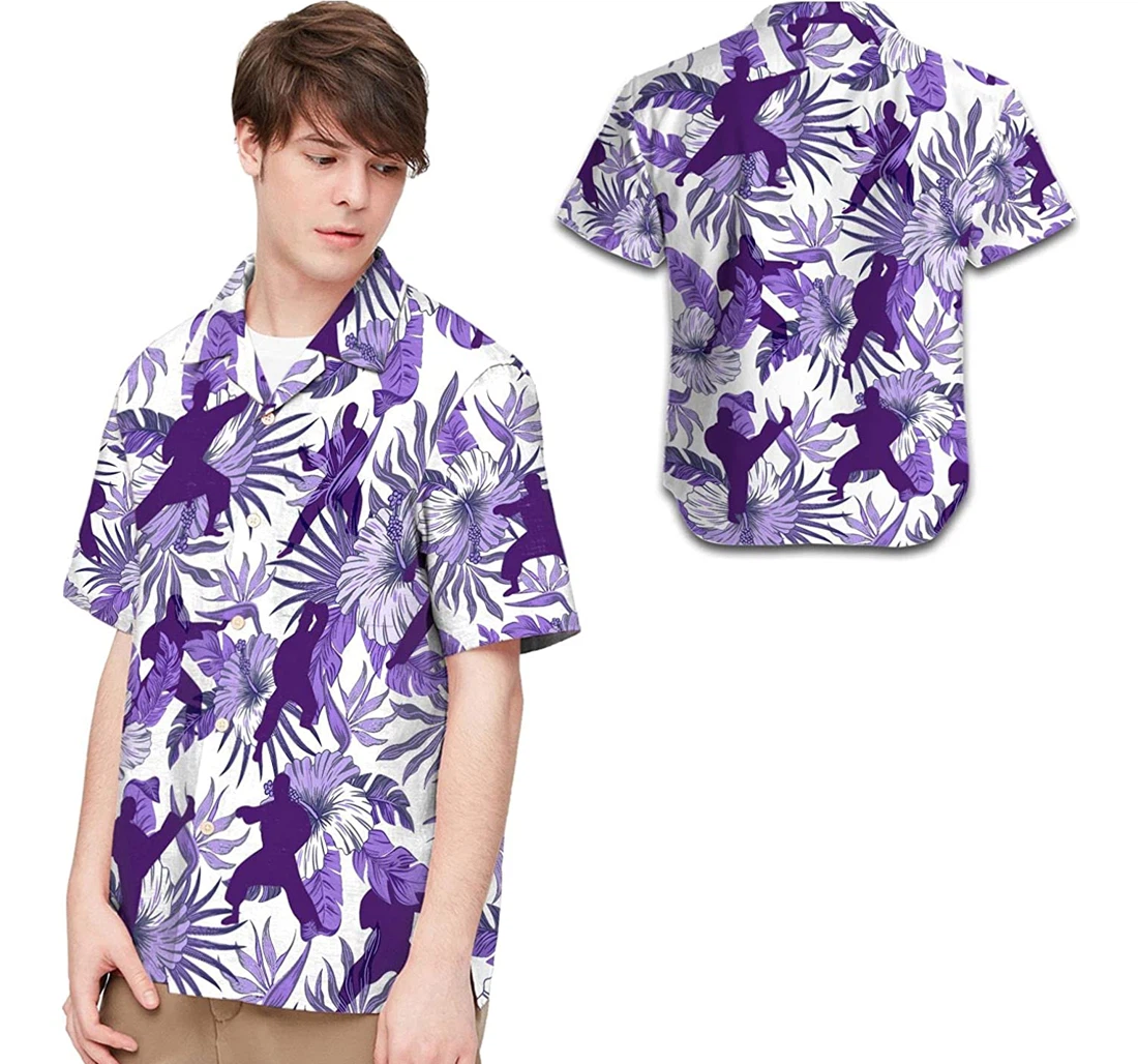 Purple Karate Hibiscus Martial Arts Lovers Hawaiian Shirt, Button Up Aloha Shirt For Men, Women