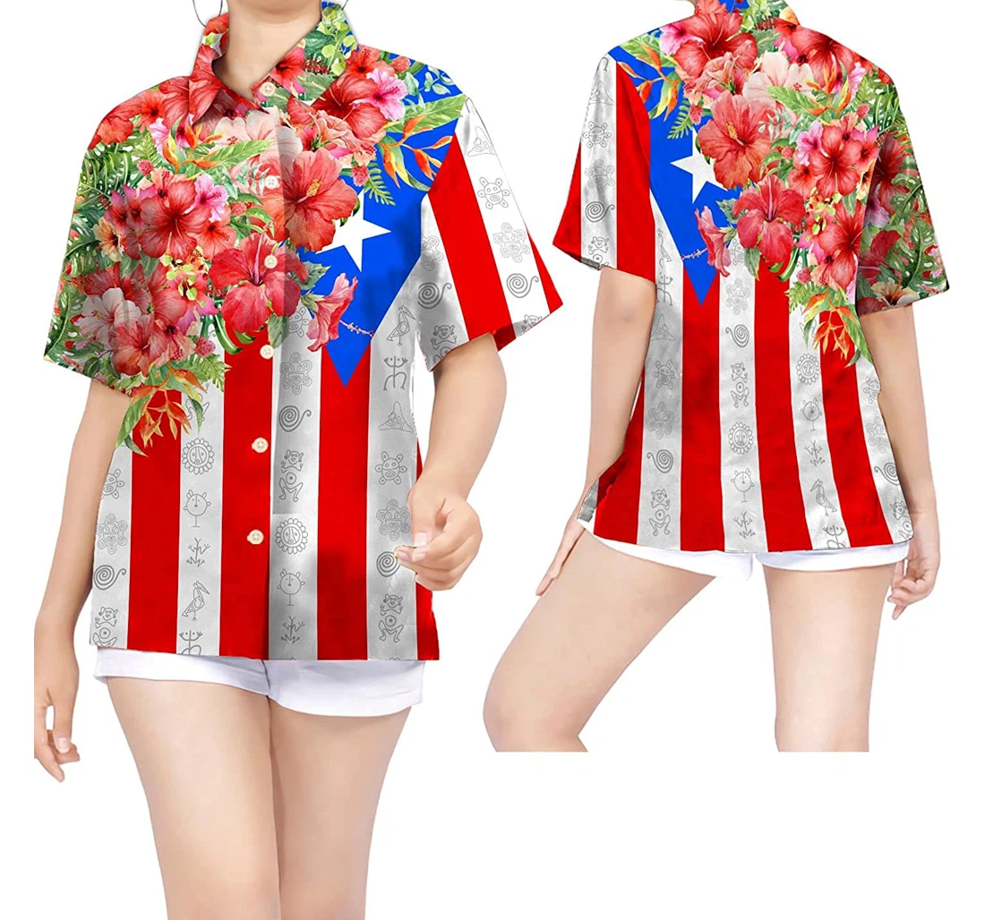 Hibiscus Puerto Rico Flag Puerto Ricans Hawaiian Shirt, Button Up Aloha Shirt For Men, Women