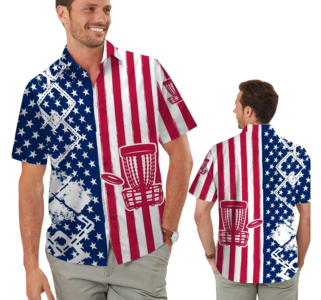 Disc Golf American Flag Disc Golfers Hawaiian Shirt, Button Up Aloha Shirt For Men, Women