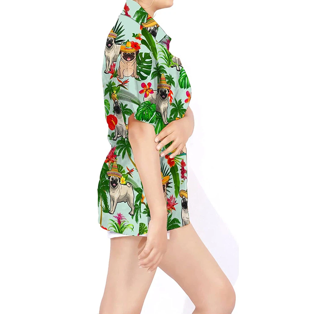 Pug Wearing Mexican Hat Dog Lovers From Mexico Hawaiian Shirt, Button Up Aloha Shirt For Men, Women