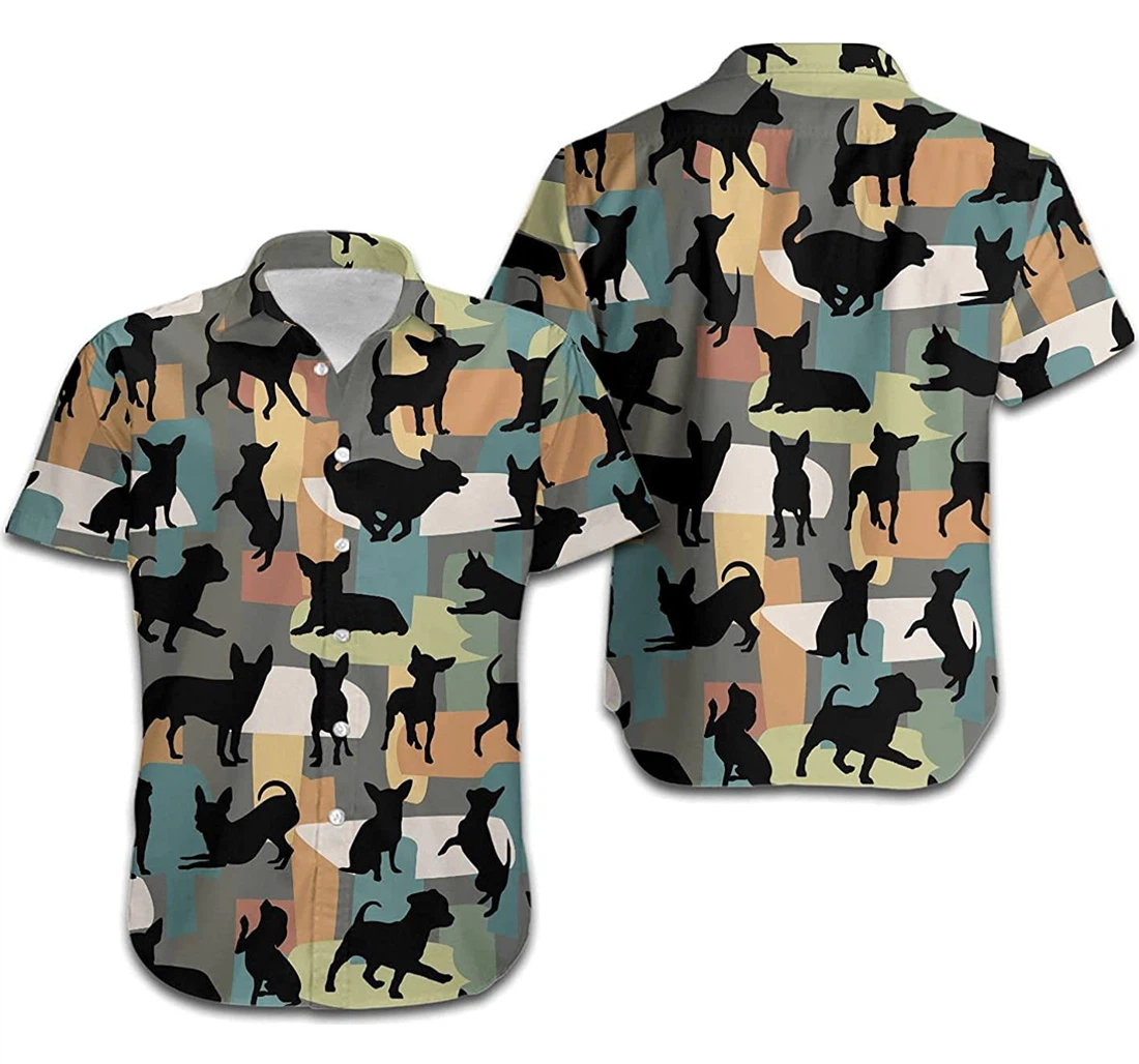 Chihuahua Silhouettes Pastel Colors Lovely Dog Pet Animal Lovers On Beach Hawaiian Shirt, Button Up Aloha Shirt For Men, Women