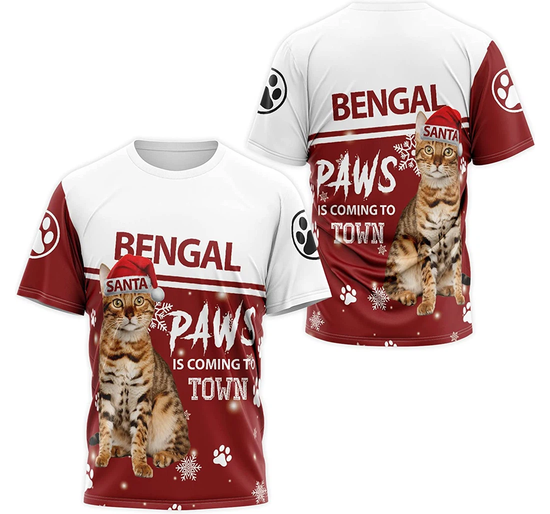 T-Shirt, Hoodie - Bengal Cat Paws Is Coming To Town Christmas 3D Printed